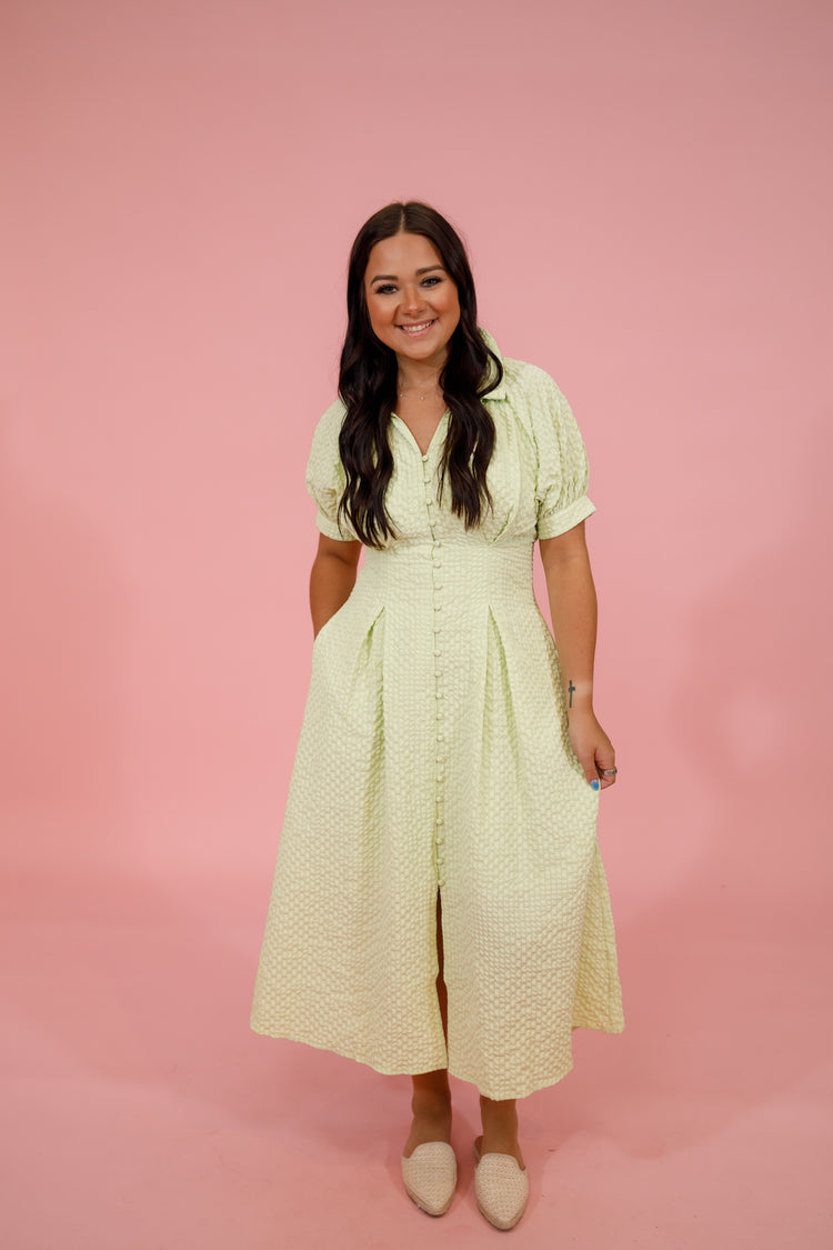 Lime Seersucker Pleated Midi Dress Jaxe + Grace Boutique
