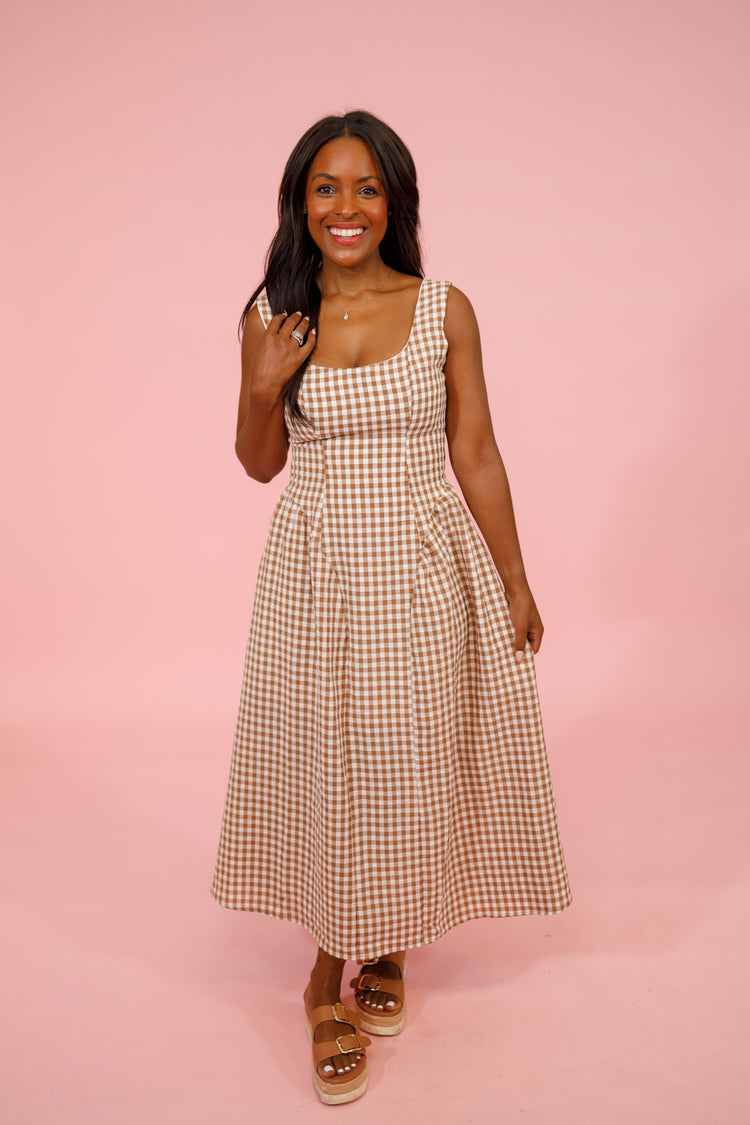 Brown Plaid Midi Dress Jaxe + Grace Boutique
