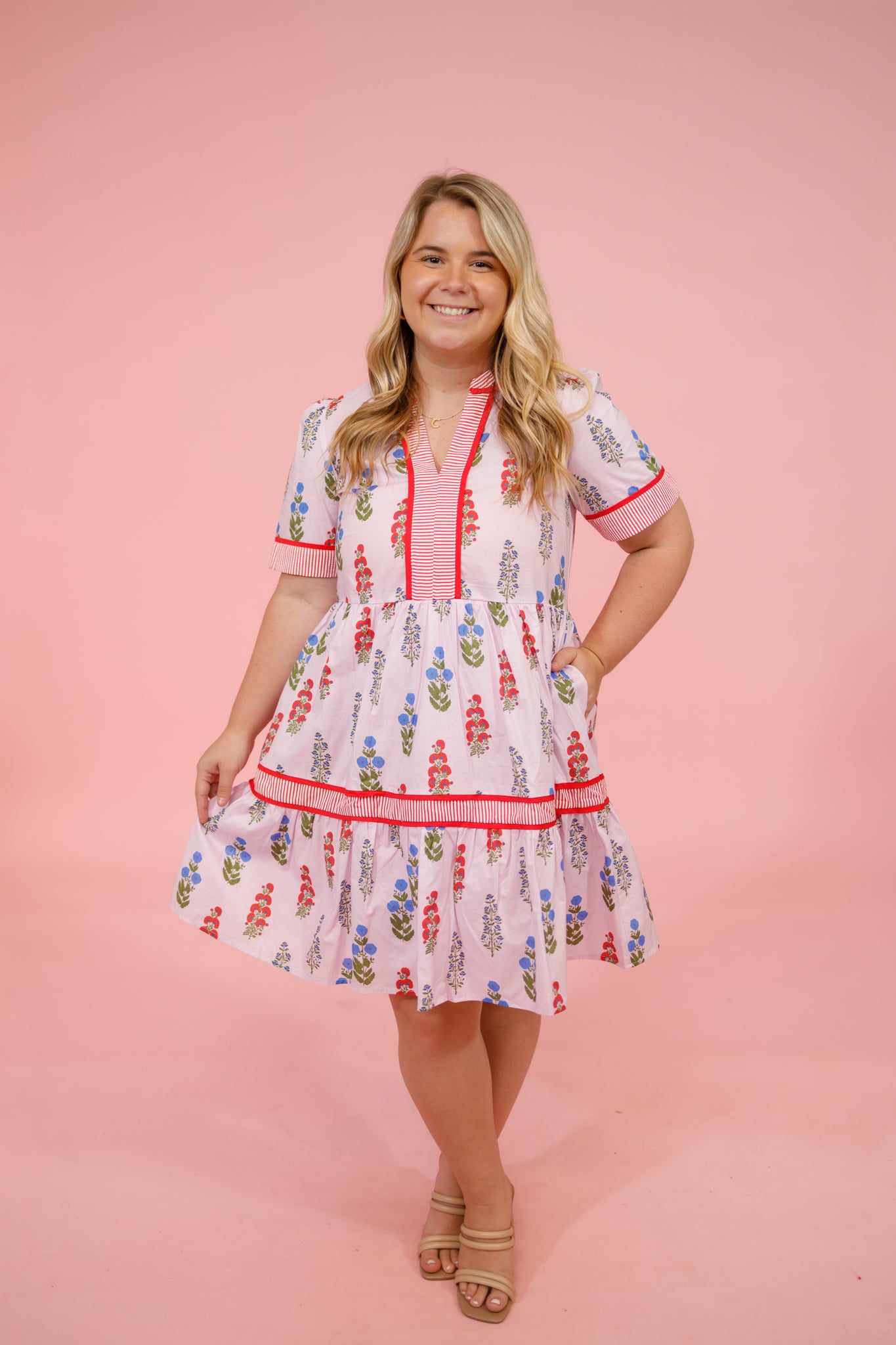 Pink Multi Floral Stripe Dress Jaxe + Grace Boutique