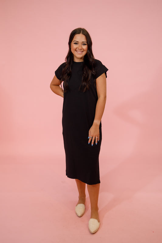 Black Side Slit Midi Dress, S-3XL Jaxe + Grace Boutique