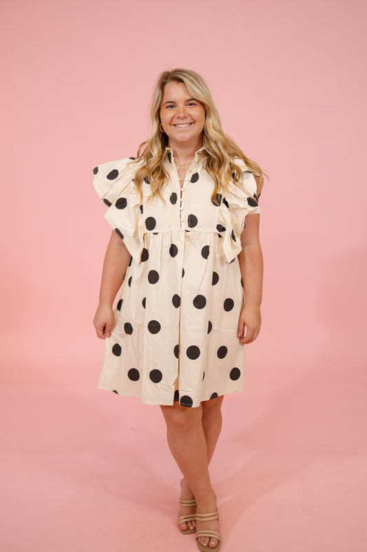 Polka Dot Flutter Sleeve Collar Dress Jaxe + Grace Boutique