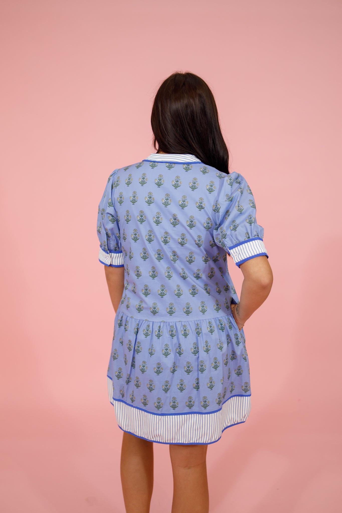 Periwinkle Floral and Stripe Button Down Dress Jaxe + Grace Boutique