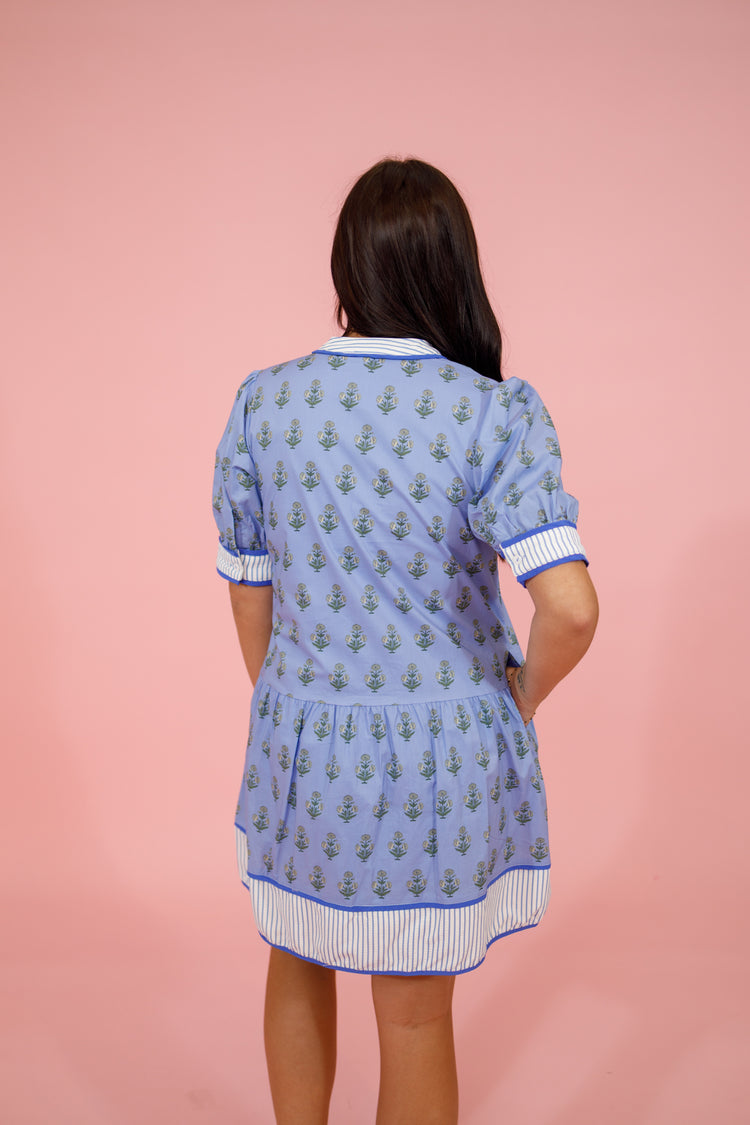 Periwinkle Floral and Stripe Button Down Dress Jaxe + Grace Boutique