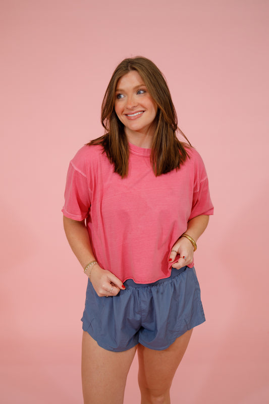 Fuchsia Washed Oversized Crop Box Top Jaxe + Grace Boutique