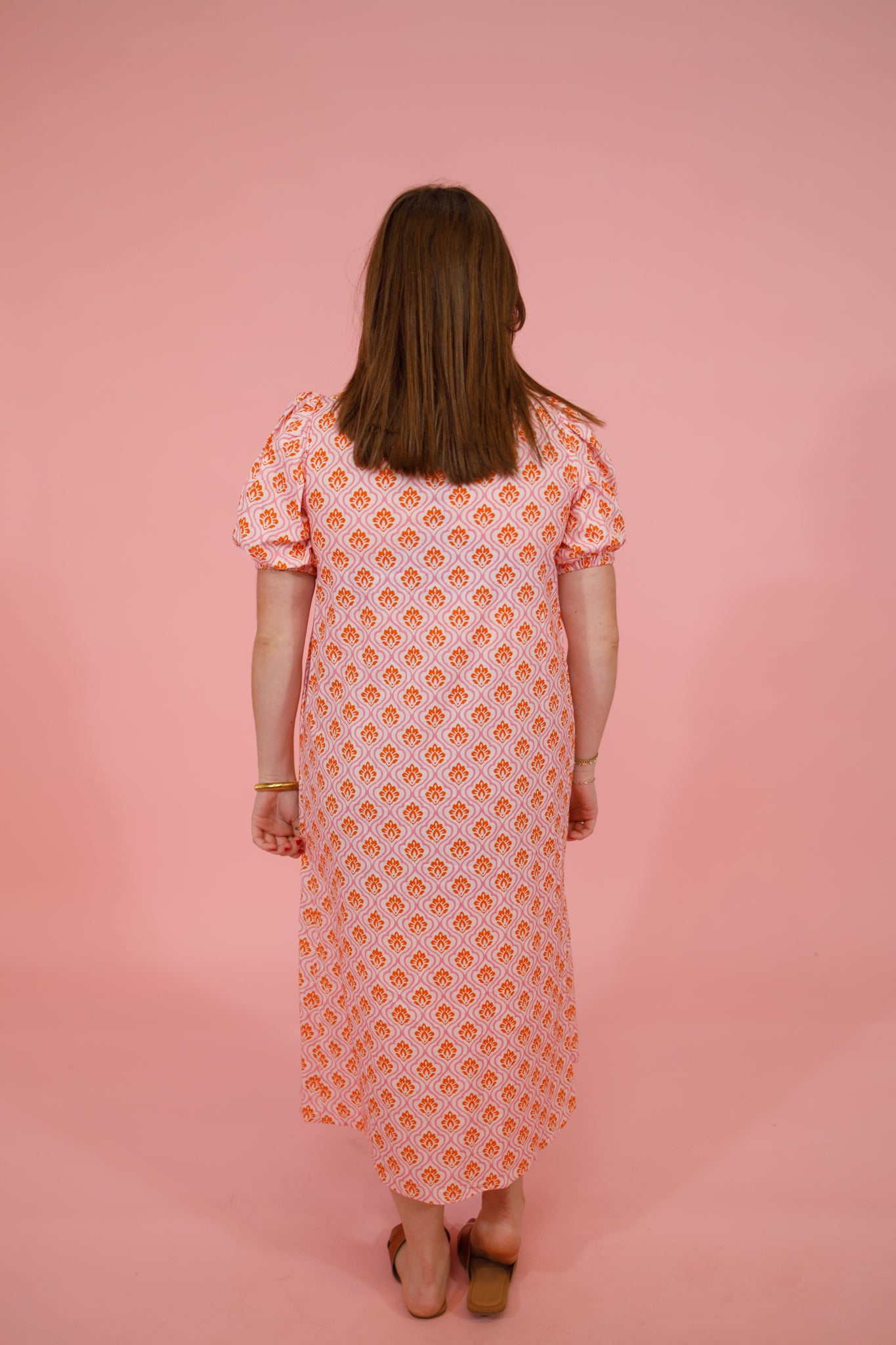 Pink and Orange Button Down Midi Dress Jaxe + Grace Boutique
