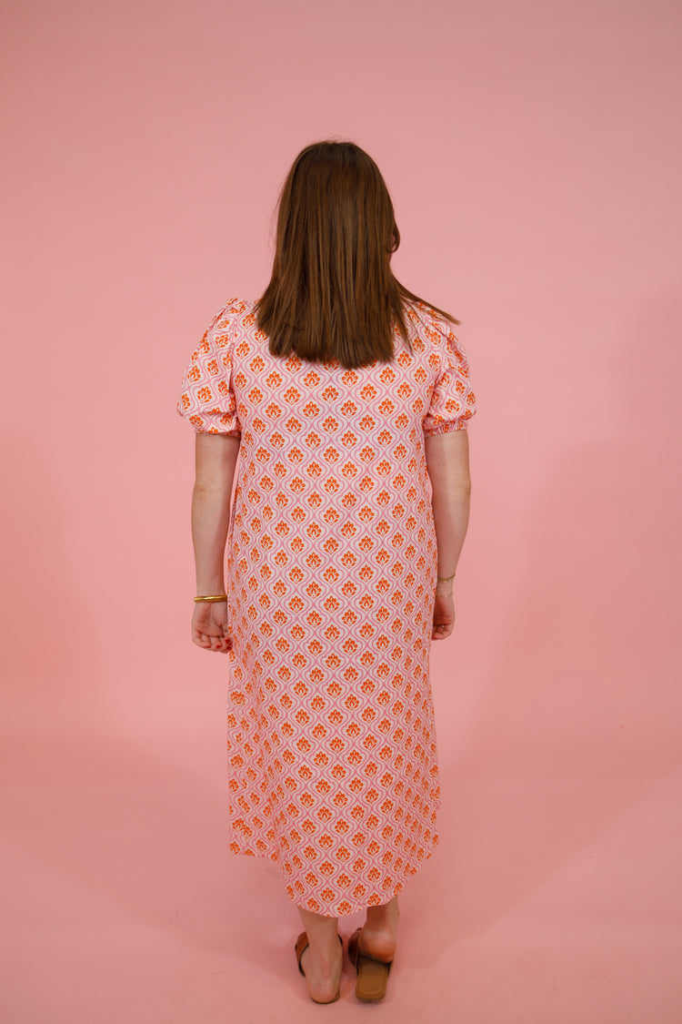 Pink and Orange Button Down Midi Dress Jaxe + Grace Boutique
