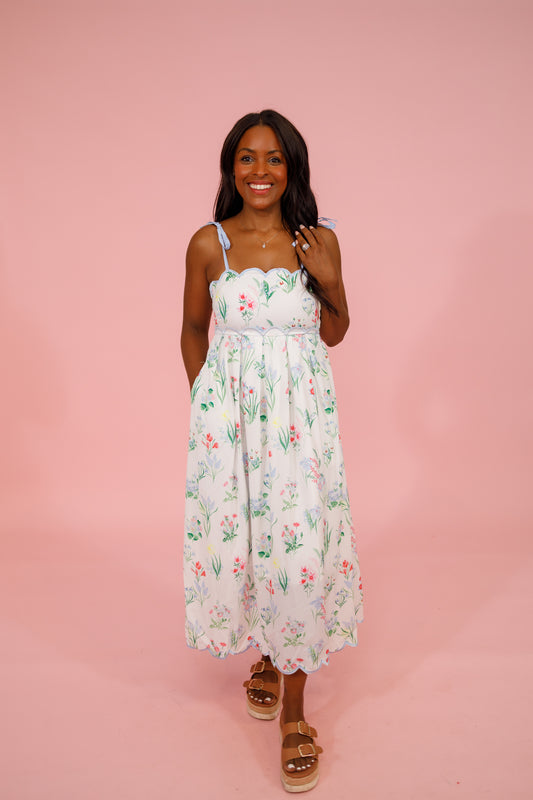 Ivory Trim Floral Dress Jaxe + Grace Boutique