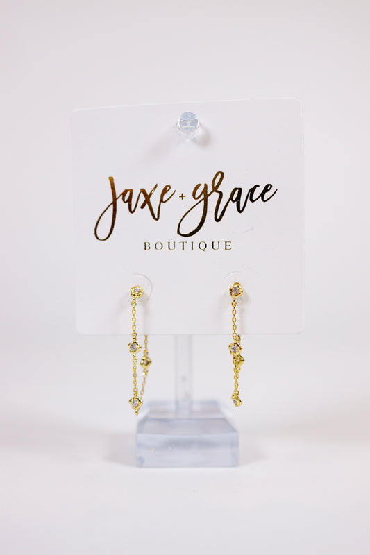 18K Gold Dipped Stone Bezel Chain Link Drop Earrings Jaxe + Grace Boutique