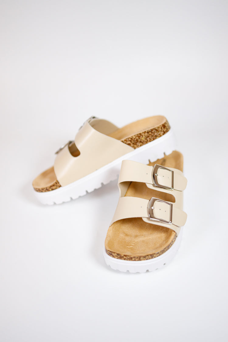 Natural Buckle Detail Sandals Jaxe + Grace Boutique