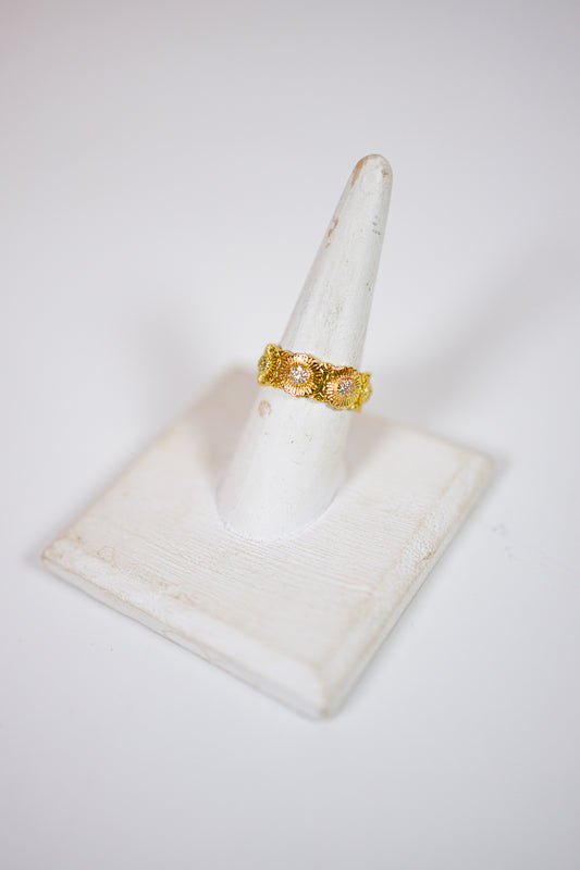 Vintage Inspired Flower Ring with Adjustable Band Jaxe + Grace Boutique
