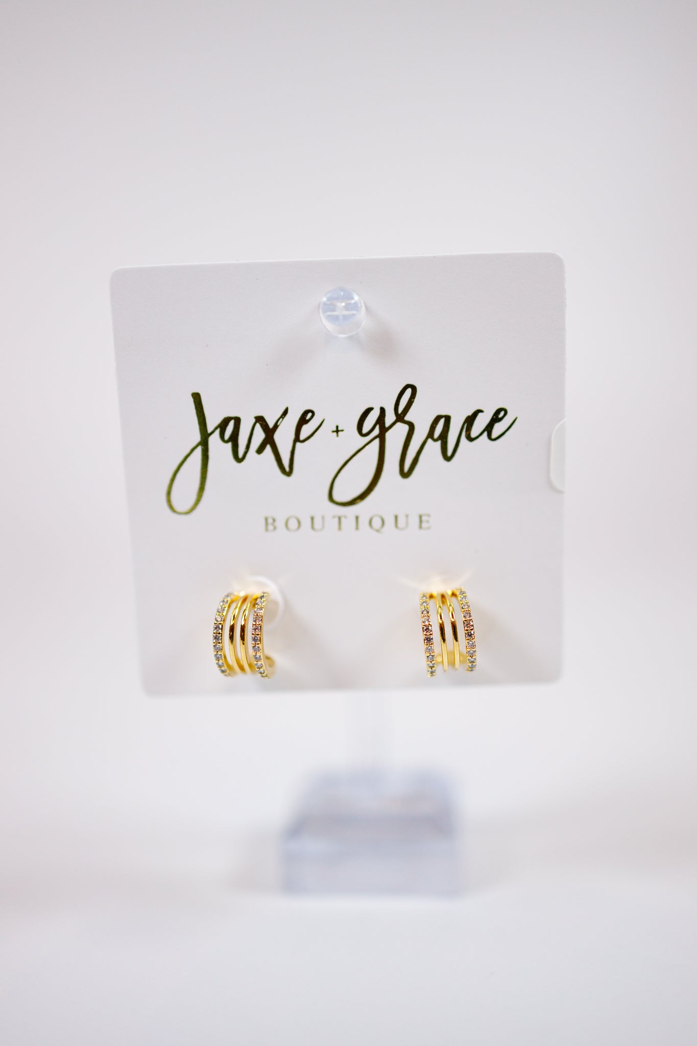 Triple Band Pave CZ Huggie Earrings Jaxe + Grace Boutique