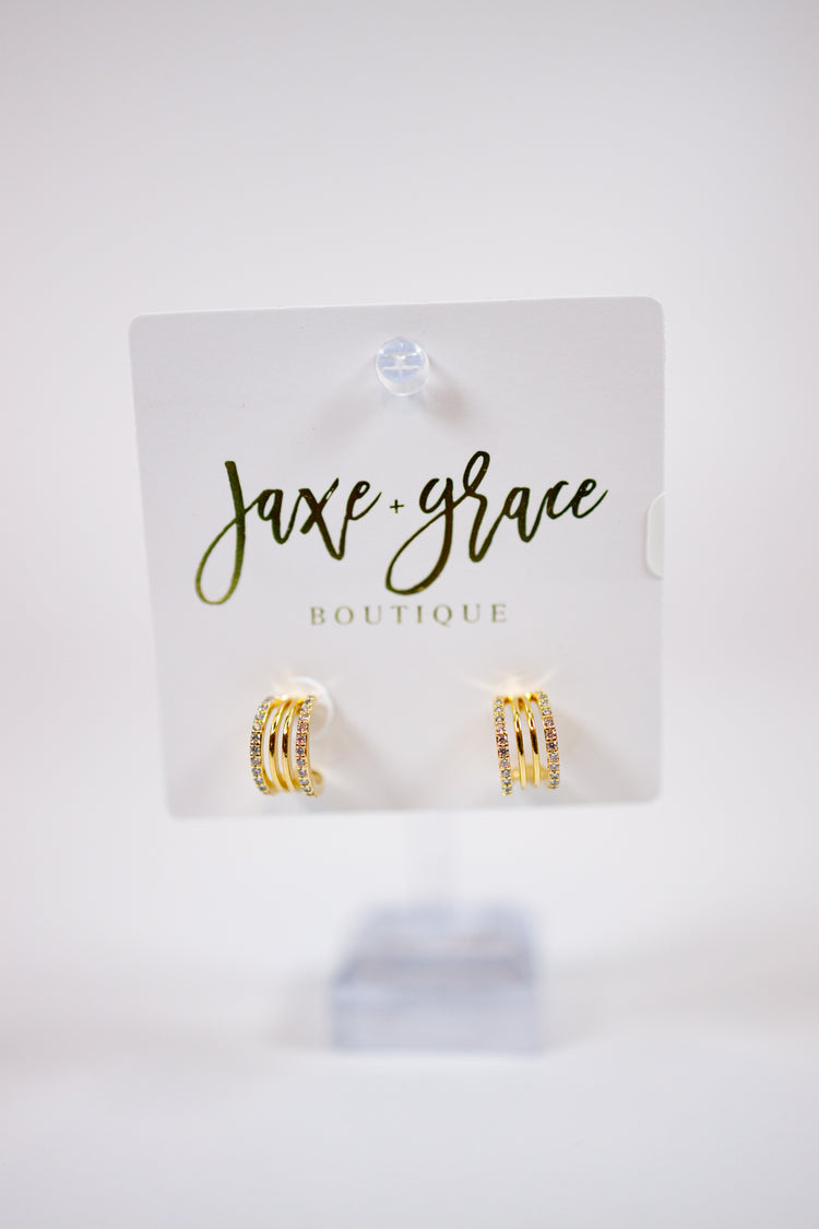 Triple Band Pave CZ Huggie Earrings Jaxe + Grace Boutique