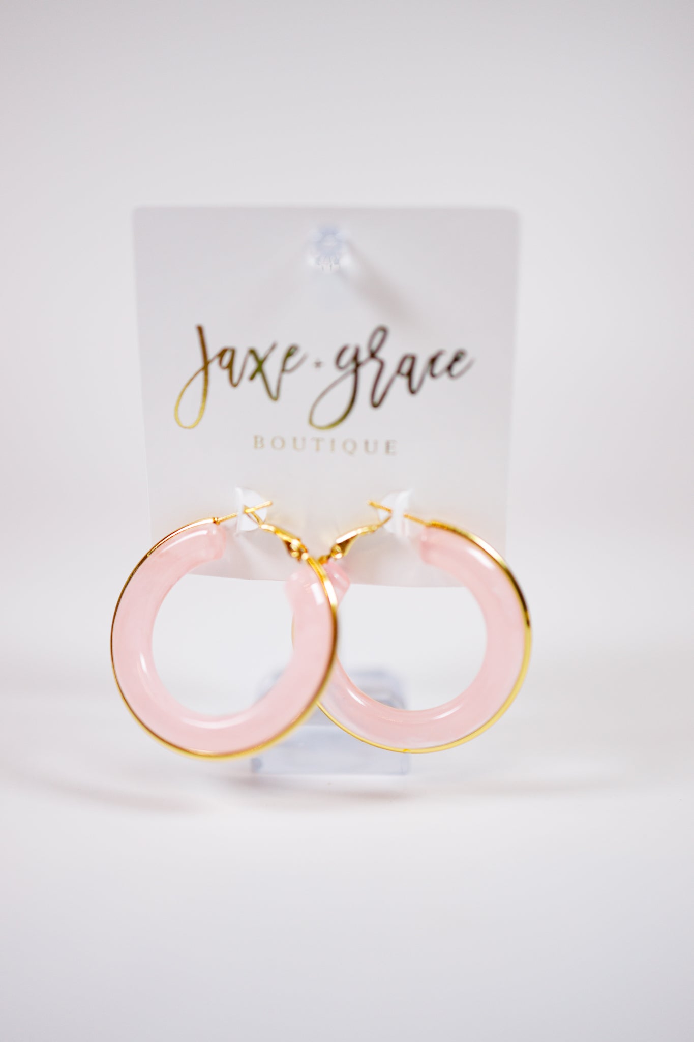 Gold Trimmed Pink Resin Hoop Earrings Jaxe + Grace Boutique