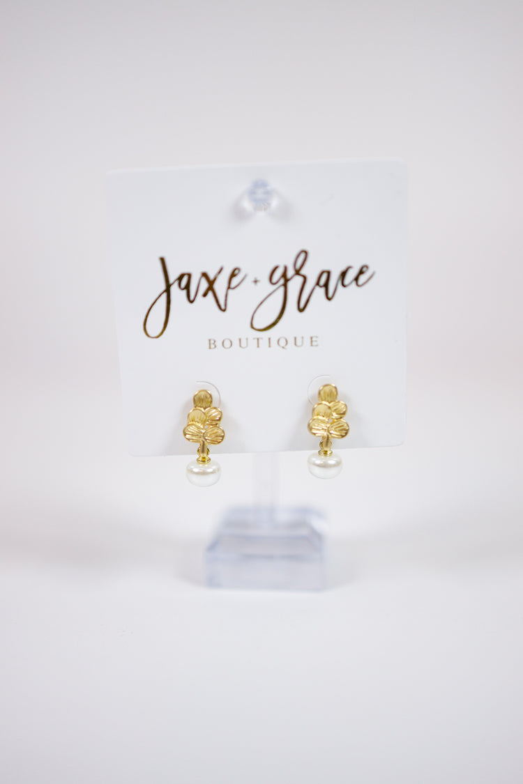 Pearl and Leaf Earrings Jaxe + Grace Boutique