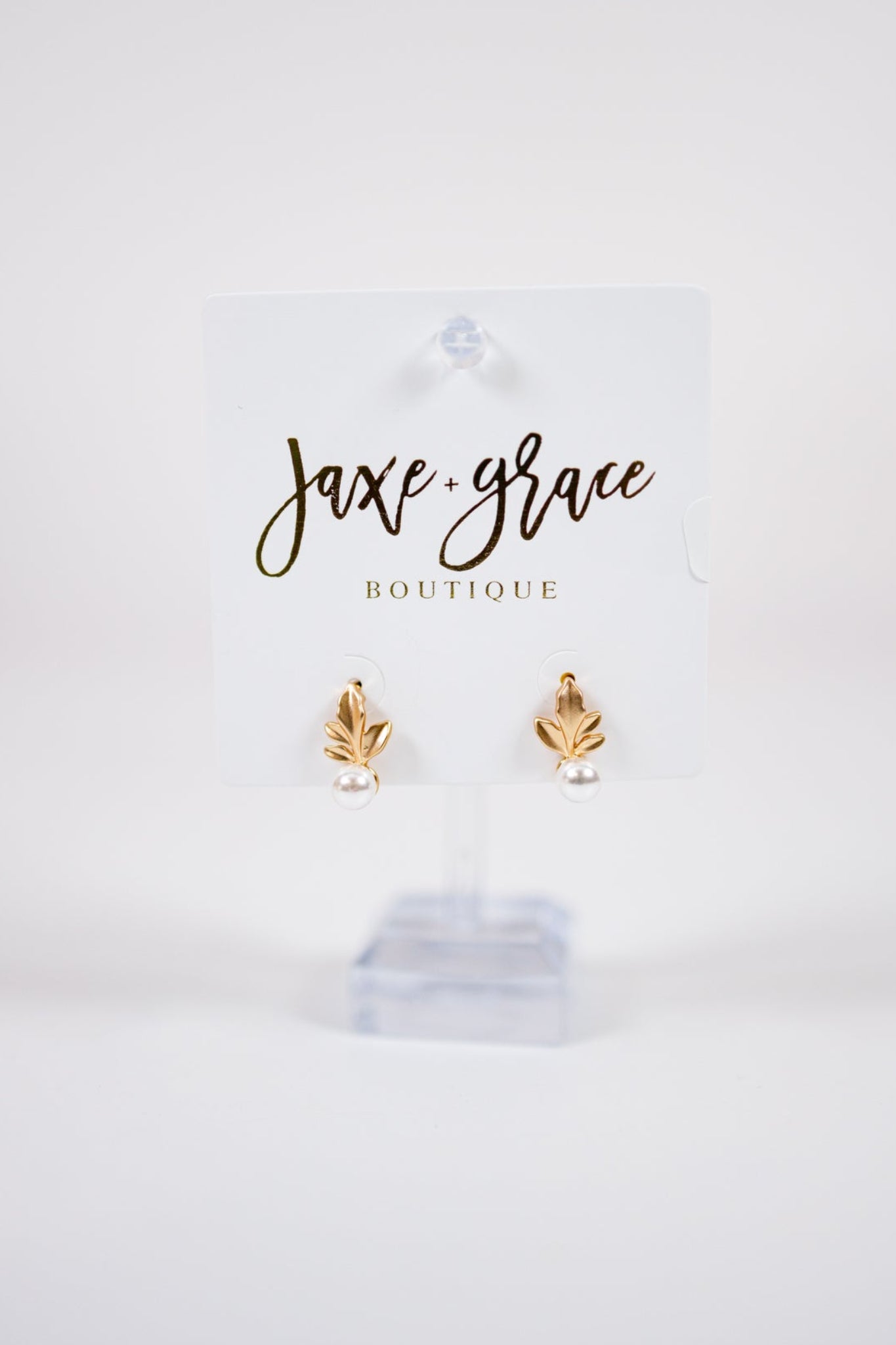 Elegant Leaf Design Pearl Drop Earrings Jaxe + Grace Boutique
