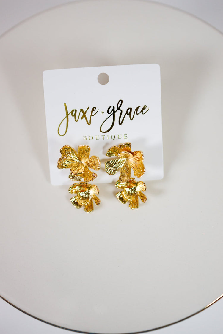 Gold Flower Drop Earrings Jaxe + Grace Boutique