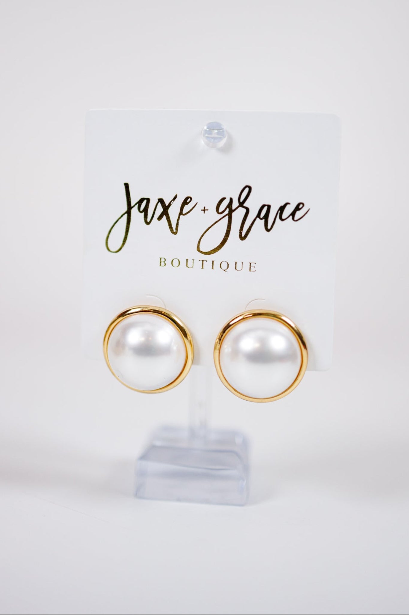 Classic Pearl and Gold Trim Stud Earrings Jaxe + Grace Boutique