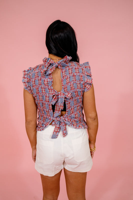 Red and Blue Plaid Smocked Top Jaxe + Grace Boutique