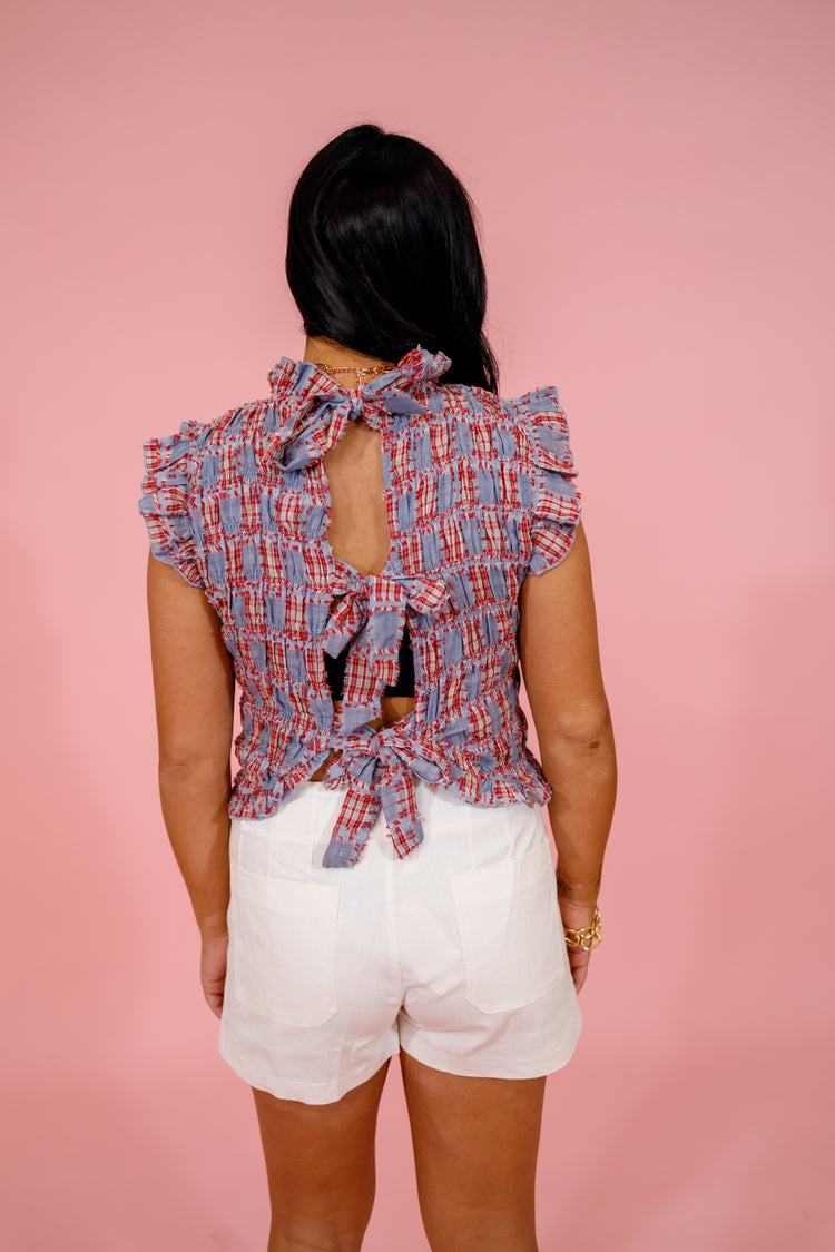 Red and Blue Plaid Smocked Top Jaxe + Grace Boutique