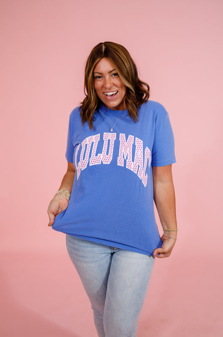 LULU MAC - Polka Dot Blue Comfort Color Tee Jaxe + Grace Boutique