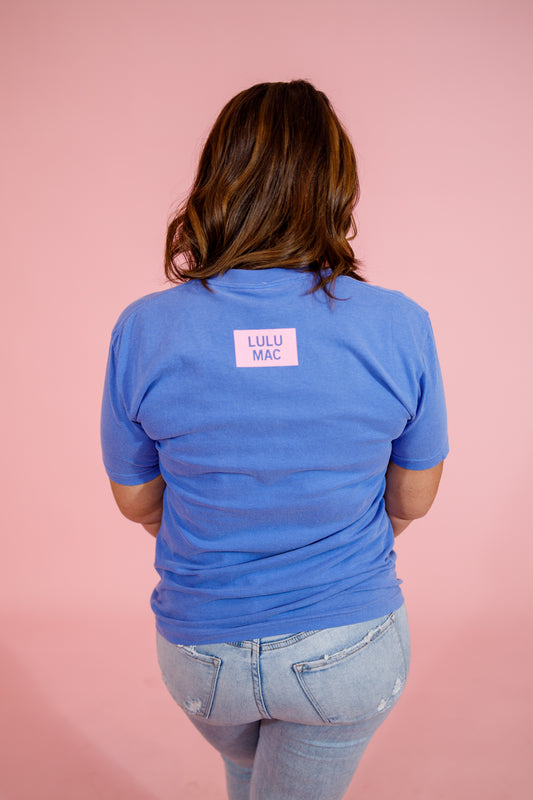 LULU MAC - Polka Dot Blue Comfort Color Tee Jaxe + Grace Boutique