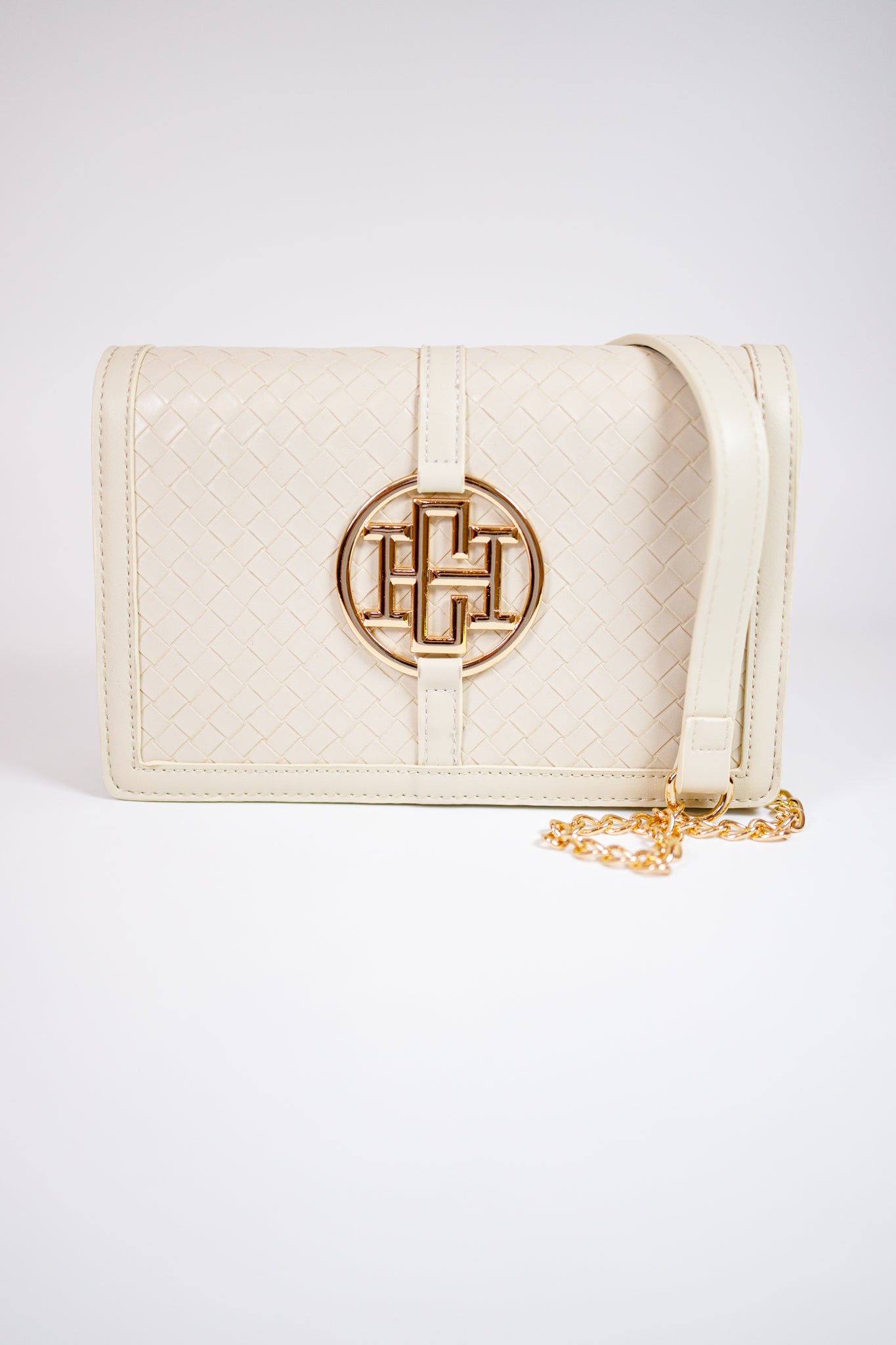 Caroline Hill - Cecilia Circle Logo Handbag - WOVEN ALMOND Jaxe + Grace Boutique