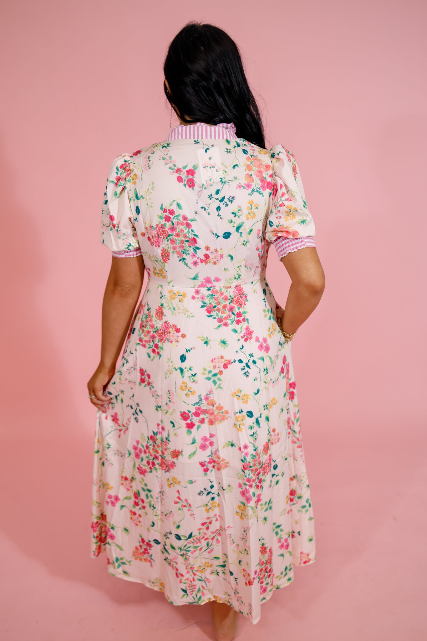 Pink Floral and Stripe Button Down Dress Jaxe + Grace Boutique