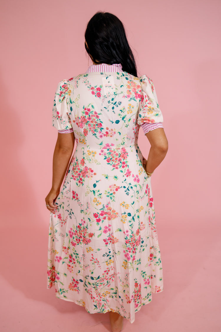 Pink Floral and Stripe Button Down Dress Jaxe + Grace Boutique