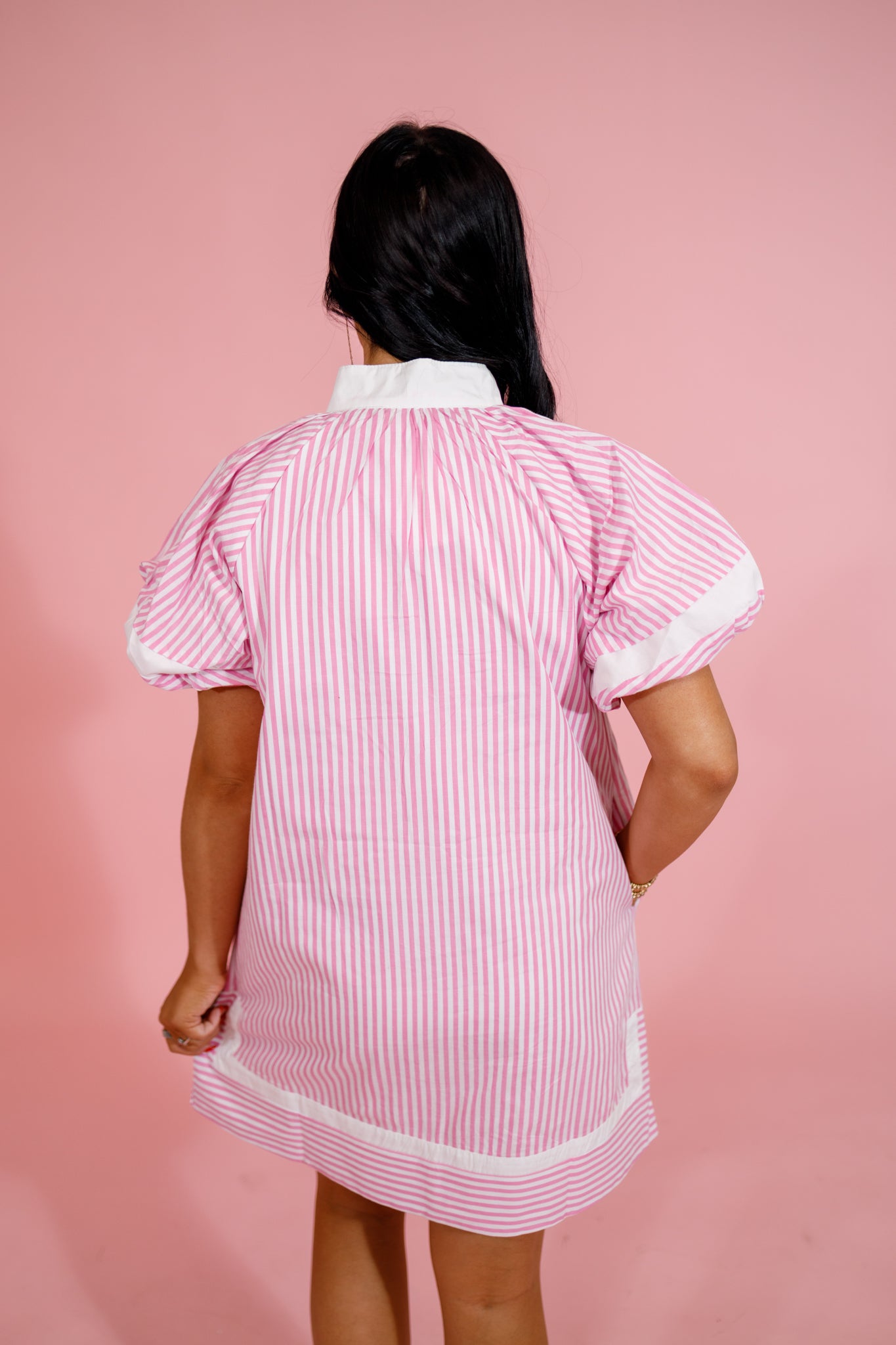 Pink Stripe Puff Sleeve Dress Jaxe + Grace Boutique