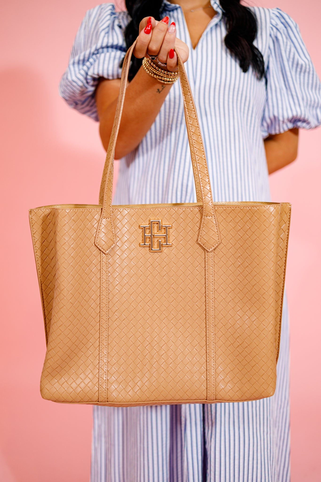 Caroline Hill - Heath Tote Bag, WOVEN TAN Jaxe + Grace Boutique