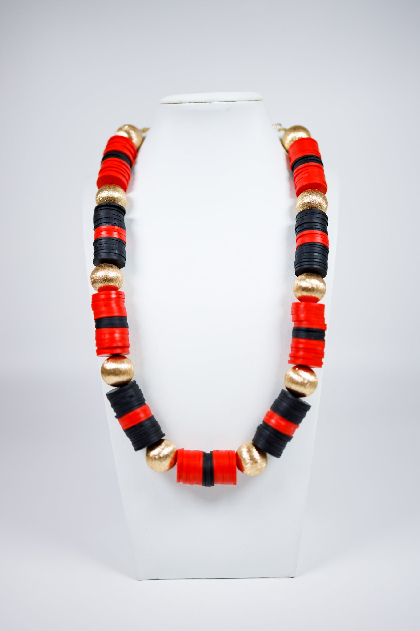 Red & Black Disc & Ball Necklace Jaxe + Grace Boutique