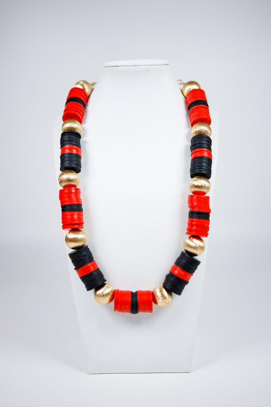 Red & Black Disc & Ball Necklace Jaxe + Grace Boutique