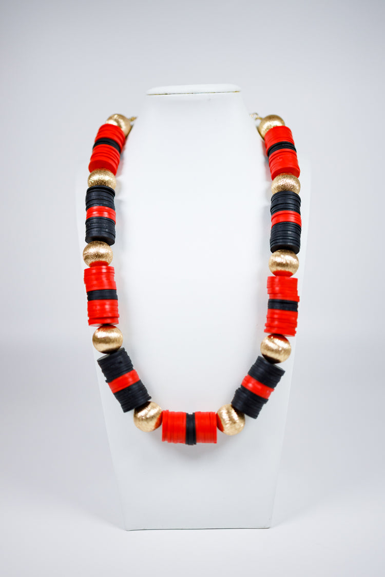 Red & Black Disc & Ball Necklace Jaxe + Grace Boutique
