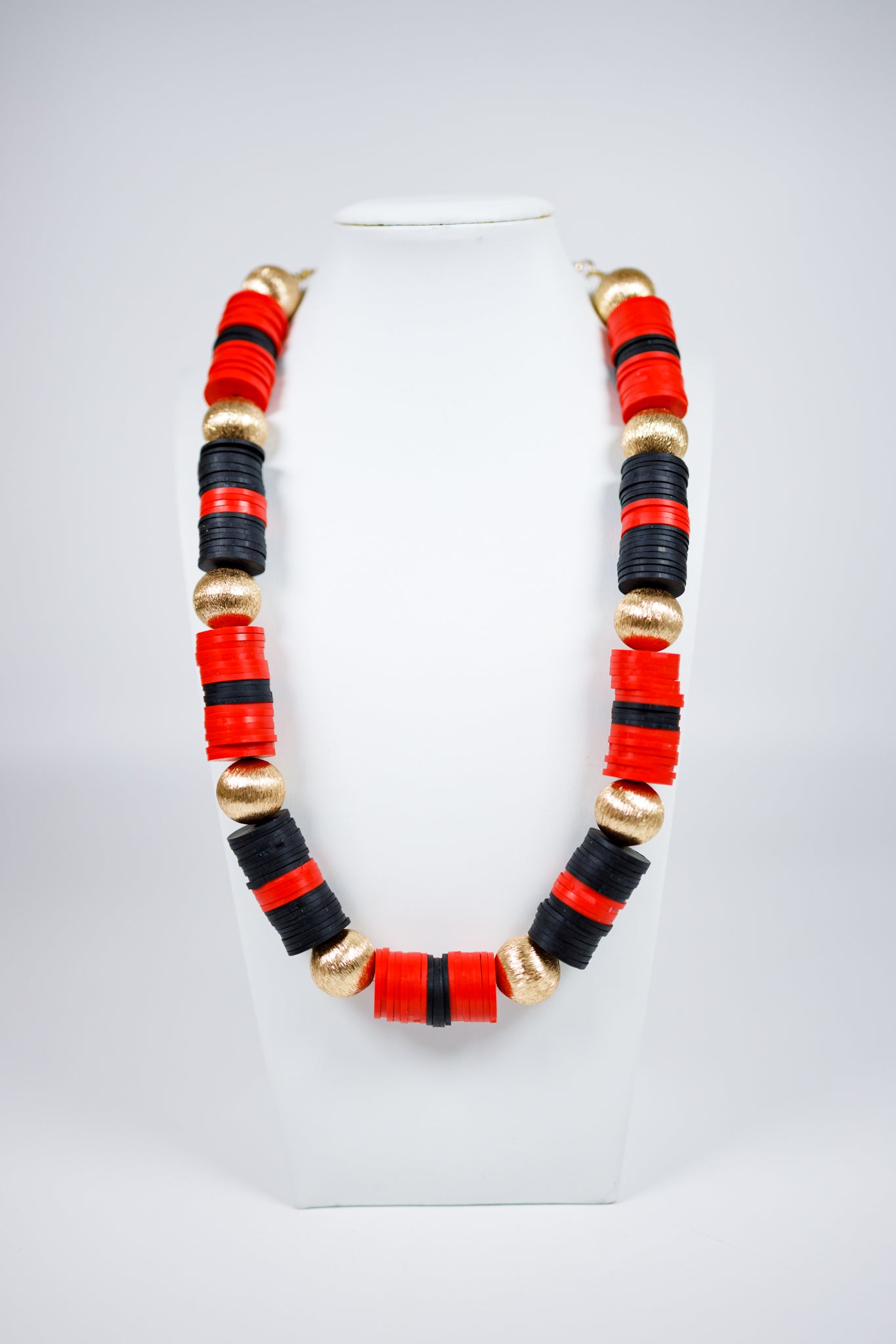Red & Black Disc & Ball Necklace Jaxe + Grace Boutique