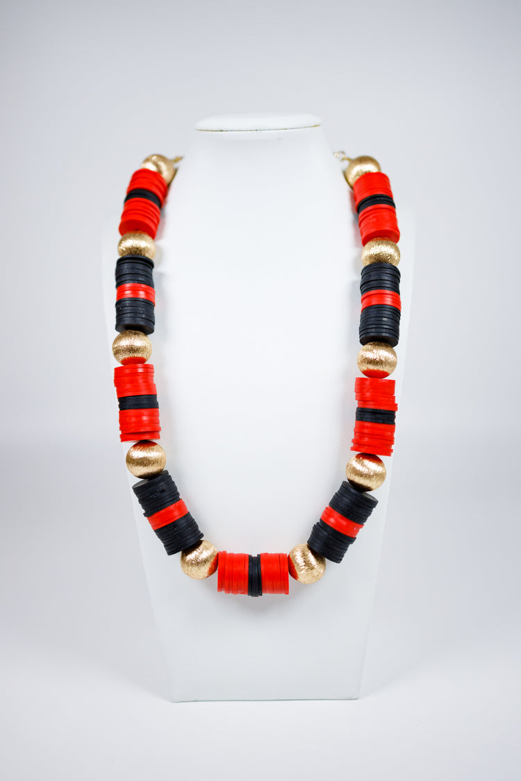 Red & Black Disc & Ball Necklace Jaxe + Grace Boutique