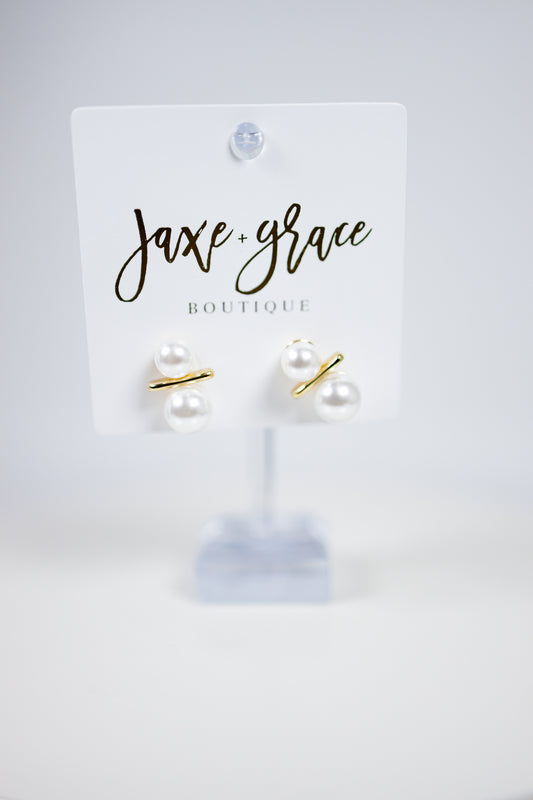 Double Pearl Stud Earrings Jaxe + Grace Boutique
