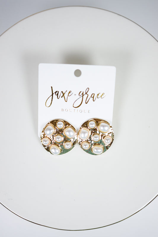 Celestial Gold and Pearl Earrings Jaxe + Grace Boutique