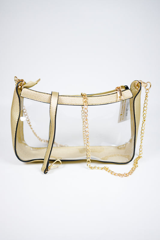 Clear Gold Trim Stadium Bag Jaxe + Grace Boutique