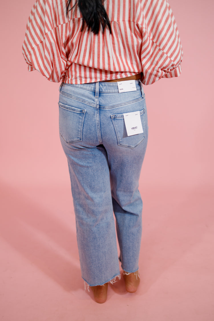 Vervet High Rise Distressed Wide Leg Jeans Jaxe + Grace Boutique