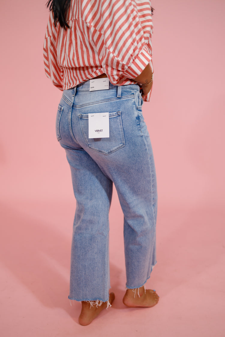 Vervet High Rise Distressed Wide Leg Jeans Jaxe + Grace Boutique