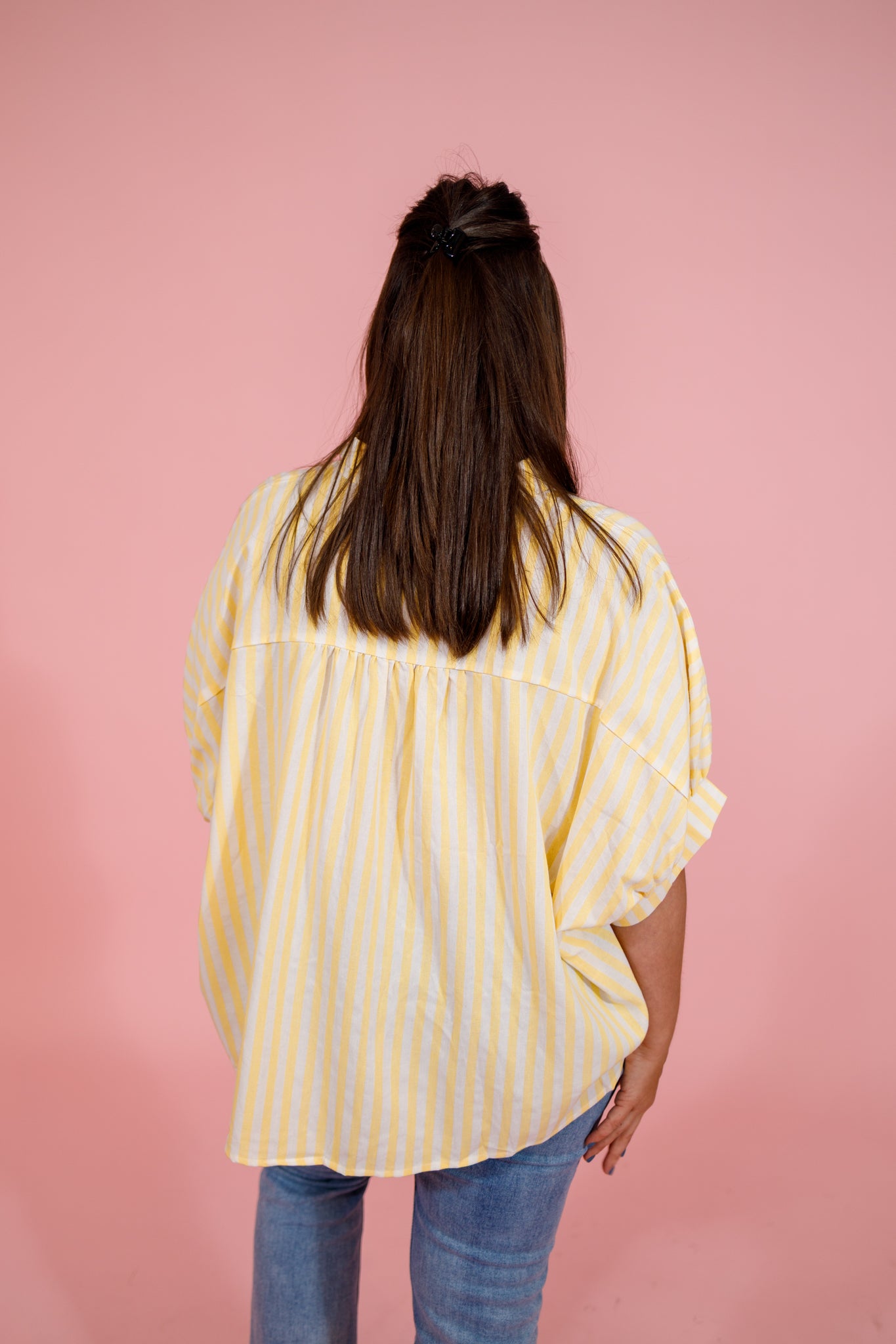 Button Down Stripe Oversized Boxy Top, LEMON Jaxe + Grace Boutique