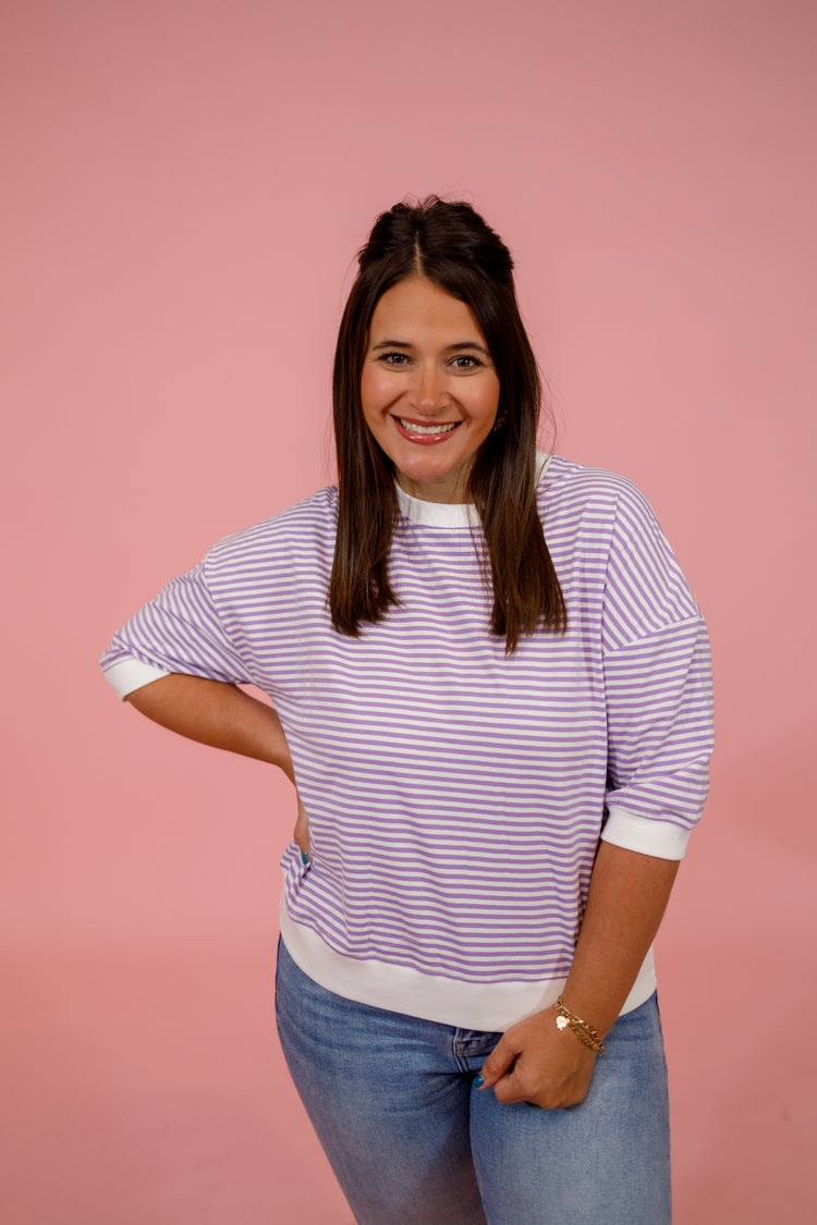 Striped Contrast Top, LAVENDER Jaxe + Grace Boutique