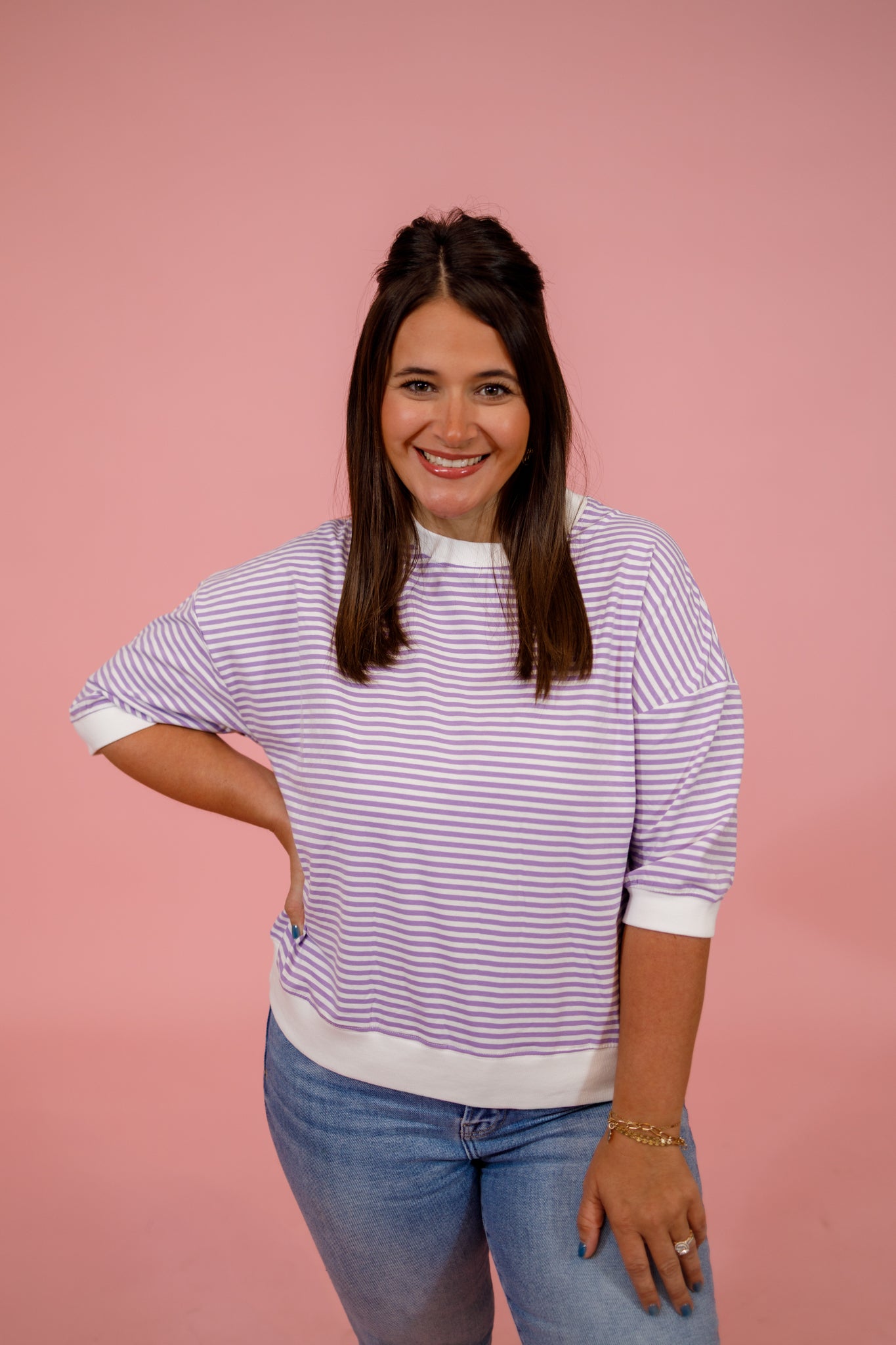 Striped Contrast Top, LAVENDER Jaxe + Grace Boutique