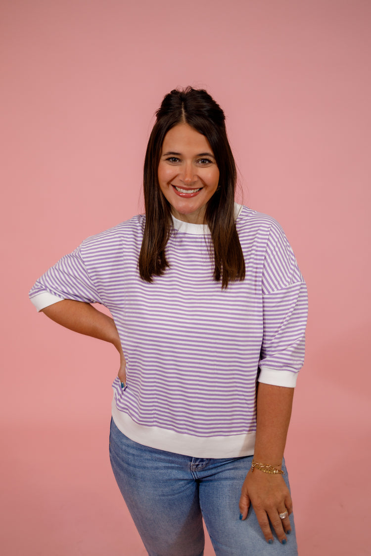 Striped Contrast Top, LAVENDER Jaxe + Grace Boutique