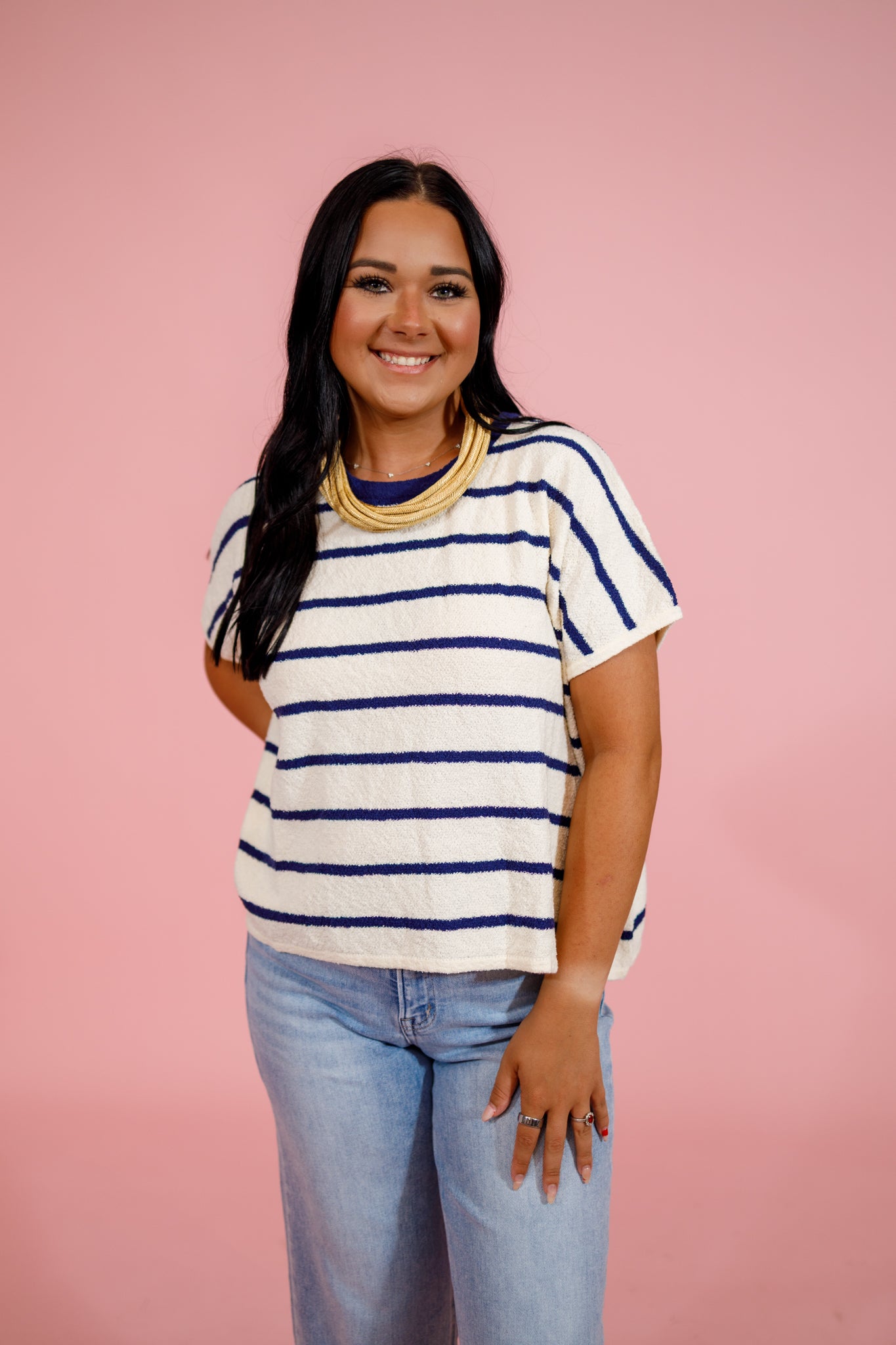Striped Oversize Sweater Top, NAVY Jaxe + Grace Boutique