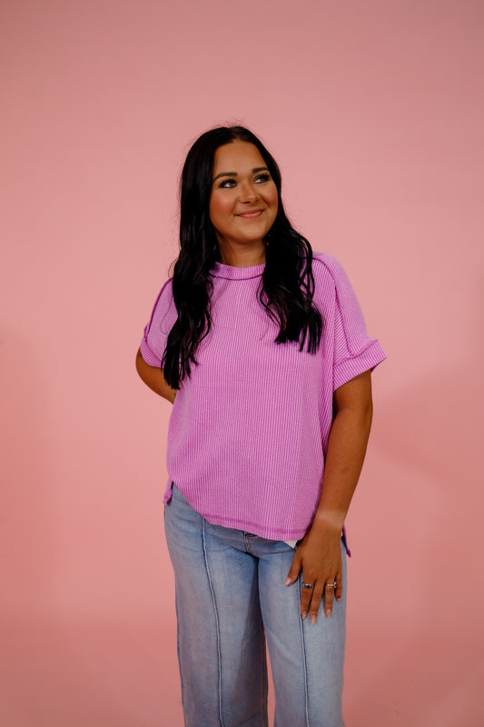 Ribbed Cuff Sleeve Top, SPRING VIOLET Jaxe + Grace Boutique