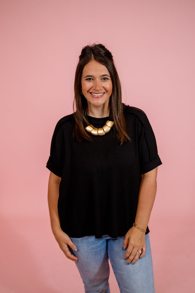 Ribbed Cuff Sleeve Top, BLACK, S-3XL Jaxe + Grace Boutique