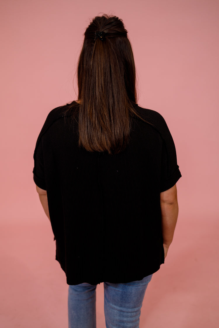Ribbed Cuff Sleeve Top, BLACK, S-3XL Jaxe + Grace Boutique