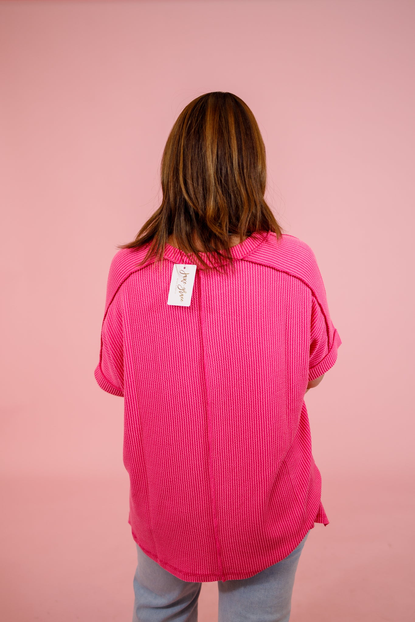 Curvy Ribbed Cuff Sleeve Top, HOT PINK Jaxe + Grace Boutique