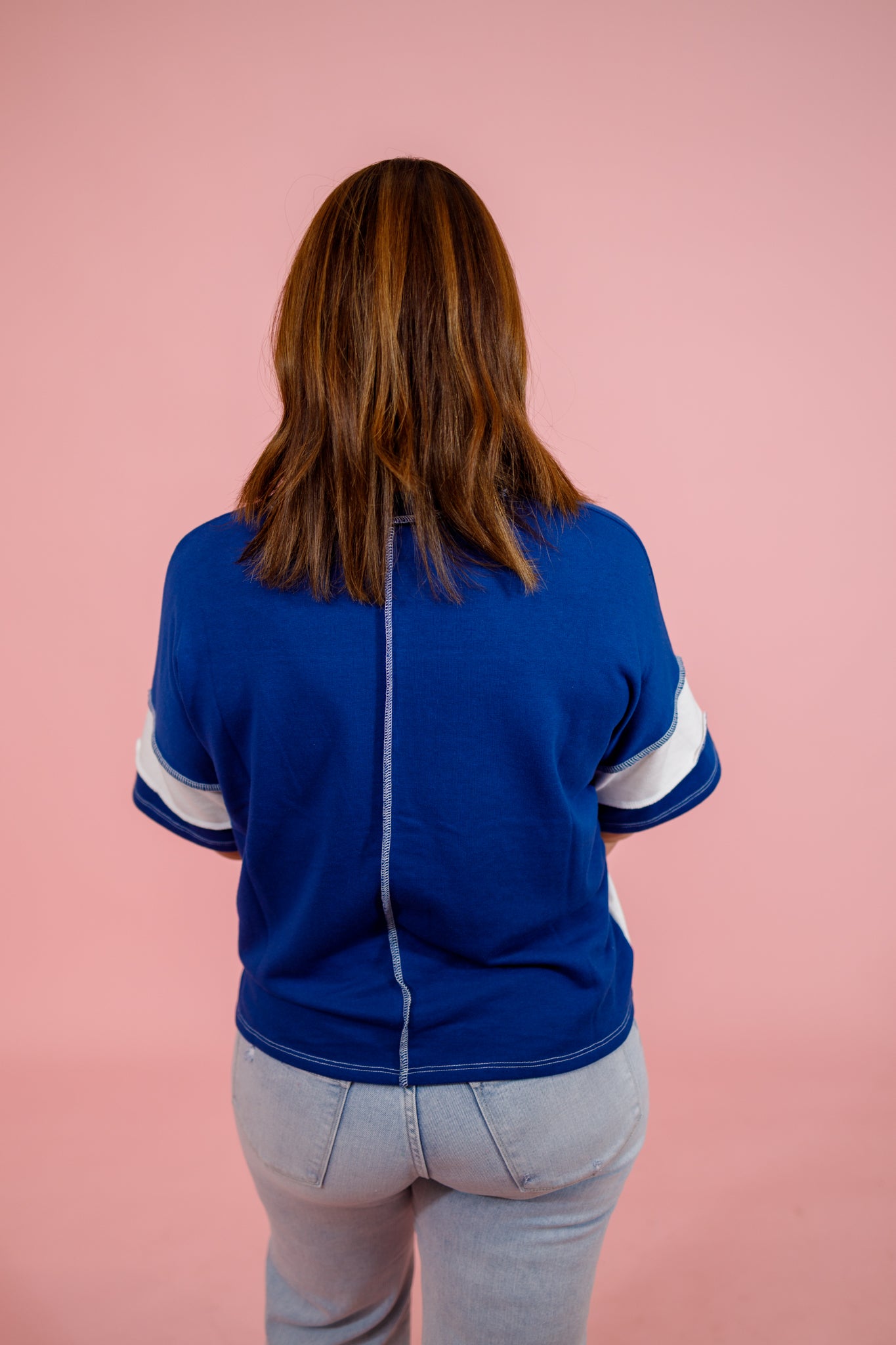 French Terry Color Block Exposed Seam Top, LT. NAVY Jaxe + Grace Boutique